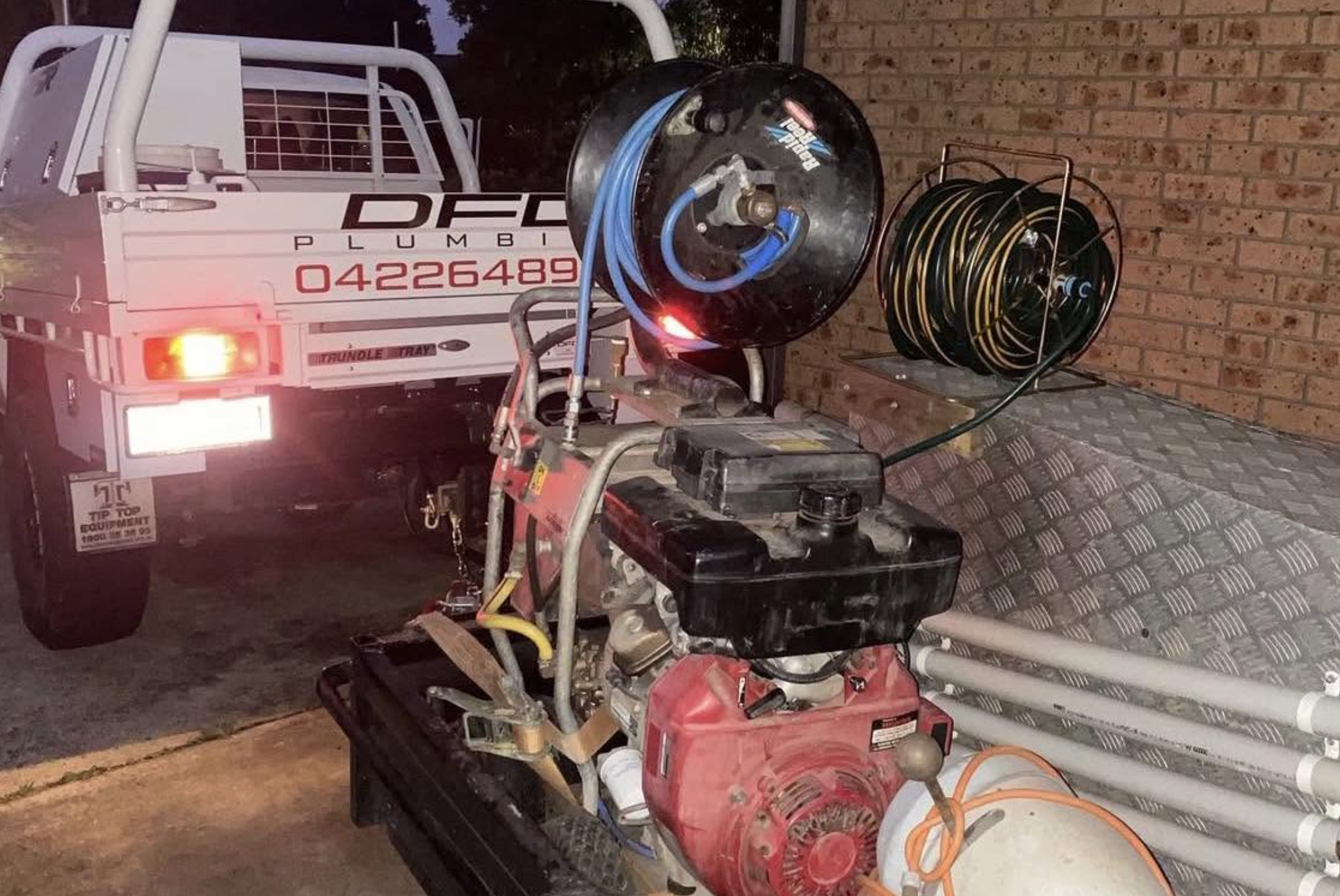Drain cleaning & jet rodding rig on the DFD truck
